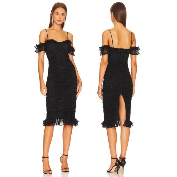 Majorelle Clare Lace Midi Dress Ruffle Ruched Detail Romantic Sweet Whimsigoth S